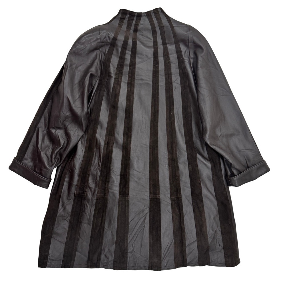Vintage DM Leatherwear Brown Striped Coat Suede Panel Size Small Medium - Picture 3 of 15